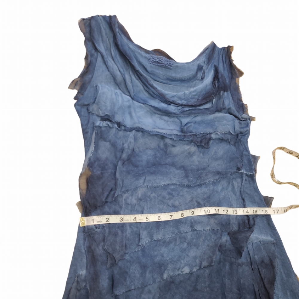 ITALIAN ELISA SILK DRESS WOMESLNS ONE SIZE 17IN PTP BLUE TIERED LAYED LINED KNEE - Picture 12 of 15